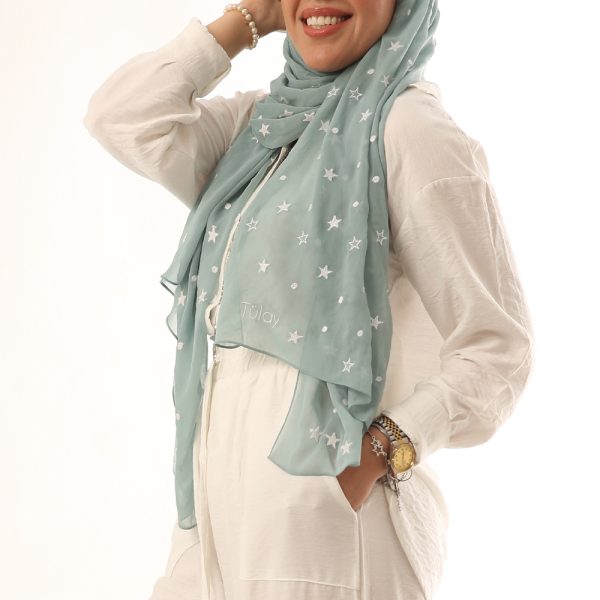 Stars Embroidered Chiffon Scarf